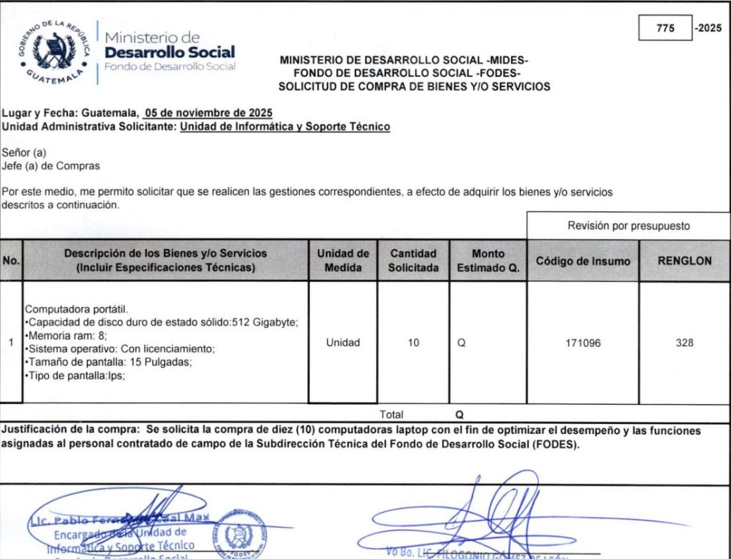 Exdependencia de Sandra Torres compró laptops a más de 30% de sobreprecio.