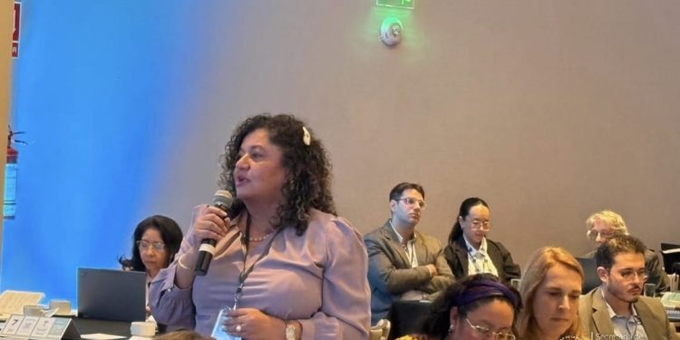 La Dra. Zulma Calderón, Secretaria de la SOSEP, en su intervención durante el intercambio regional sobre cuidados en la RedCUIDAR+.