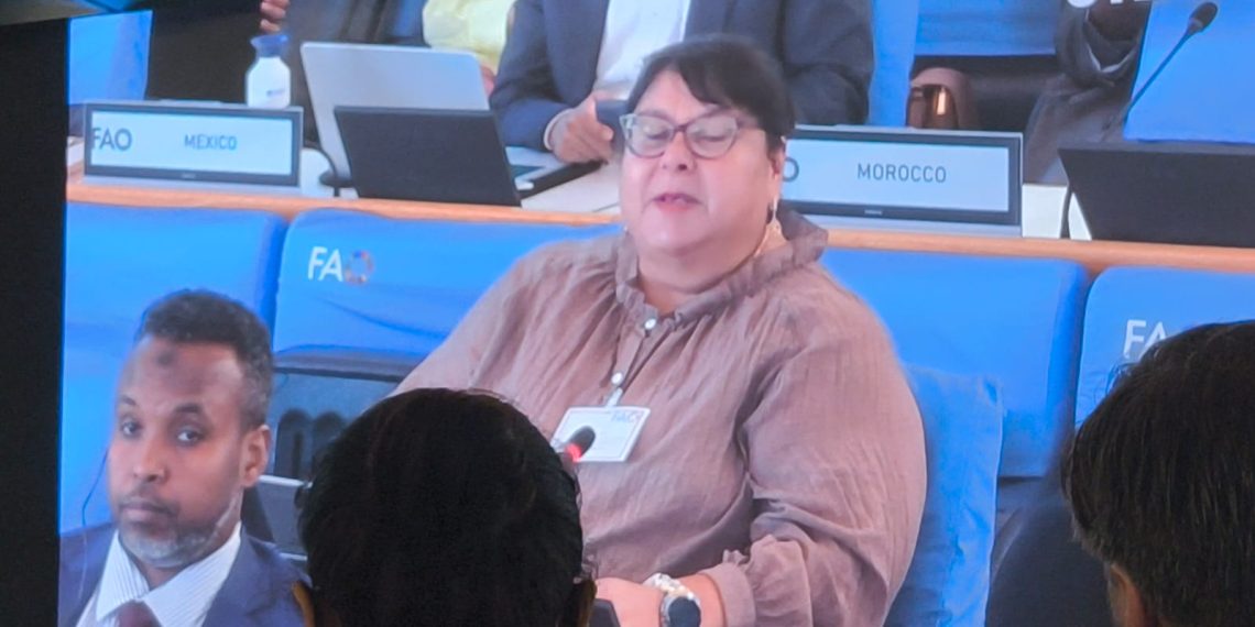 La viceministra de Sanidad Agropecuaria y Regulaciones del MAGA, Mayra Motta, durante su intervención en el 37º período de sesiones del Comité de Pesca de la FAO.