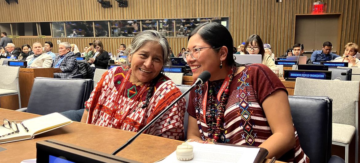 Juana Sales Morales y Alejandra García Ramírez, lideresas maya mam, en el Foro Permanente de las Naciones Unidas para las Cuestiones Indígenas