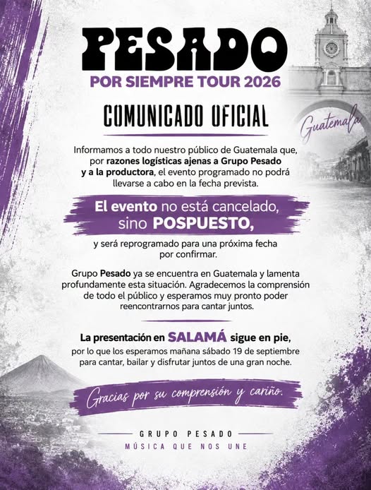Más artistas se suman a la lista de conciertos suspendidos en Guatemala